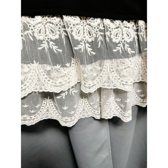 Plus Size 2X Black Stretchy Paper + Tee Lace Hem Top Shirt Soft Curvy Fit - Picture 4 of 10